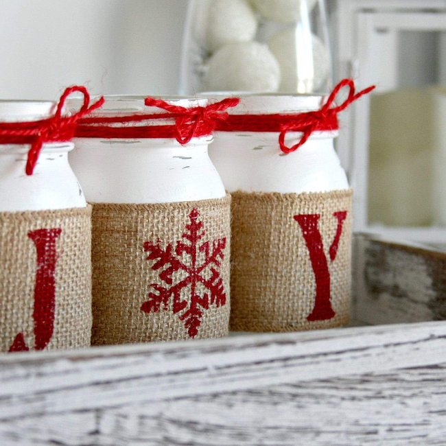 Rustic Farmhouse White & Red Christmas Decor - JOY Table Centerpiece-gallery-15496220551