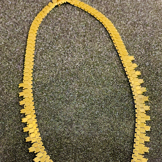Vintage yellow 18K honeycomb link collar necklace, 16.5 inch-gallery-55290981024059