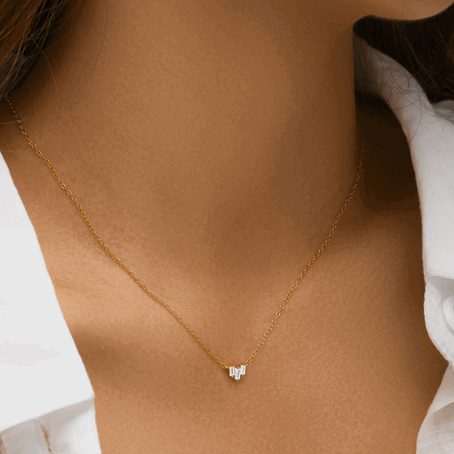 Starling Dainty Necklace with Three Emerald Cut Cubic Zirconia Stones-gallery-30351310520378