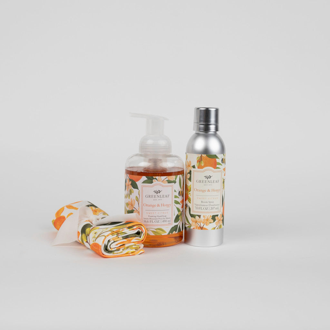 Orange & Honey Foaming Hand Soap, Non-Aerosol Room Spray, and Tea Towel Gift Set-gallery-45768700723384