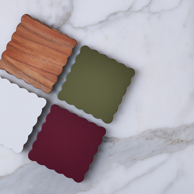 Scalloped Wood Coasters, Square, Vineyard Colors, Set of 4-gallery-48995019260097