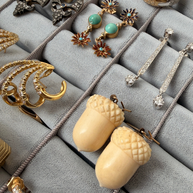 Antique Victorian carved acorns with 14K ear wires-gallery-56908243861819