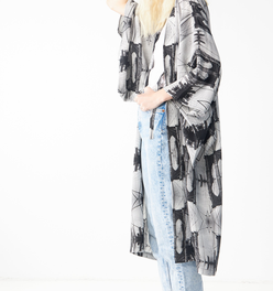 Babs Silk Kimono - Brooklyn Bridge - Black/White
