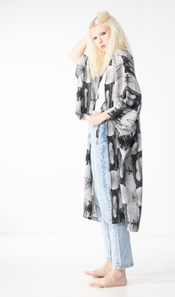 Babs Silk Kimono - Brooklyn Bridge - Black/White