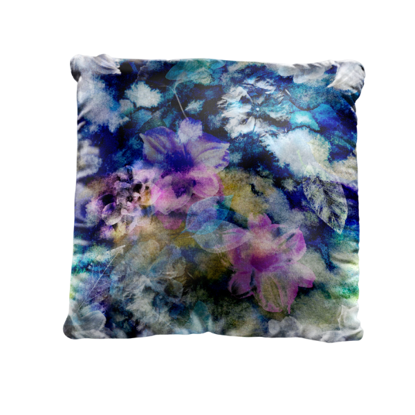 Floral Shimmer Velvet Pillow - Bryony Storm Noir-gallery-30599071203441