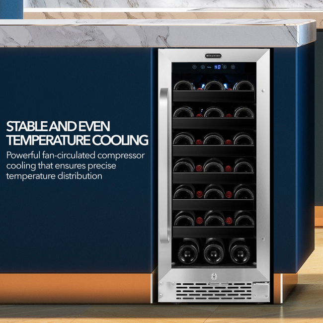 Whynter BWR‑308SB 15″ Built‑In/Undercounter 33‑Bottle Wine Refrigerator – Stainless Steel Trim, Digi-gallery-47956669530360