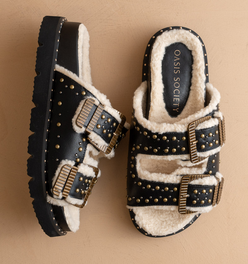 The Gaylen | Black Fleece Lined Slipper Slide