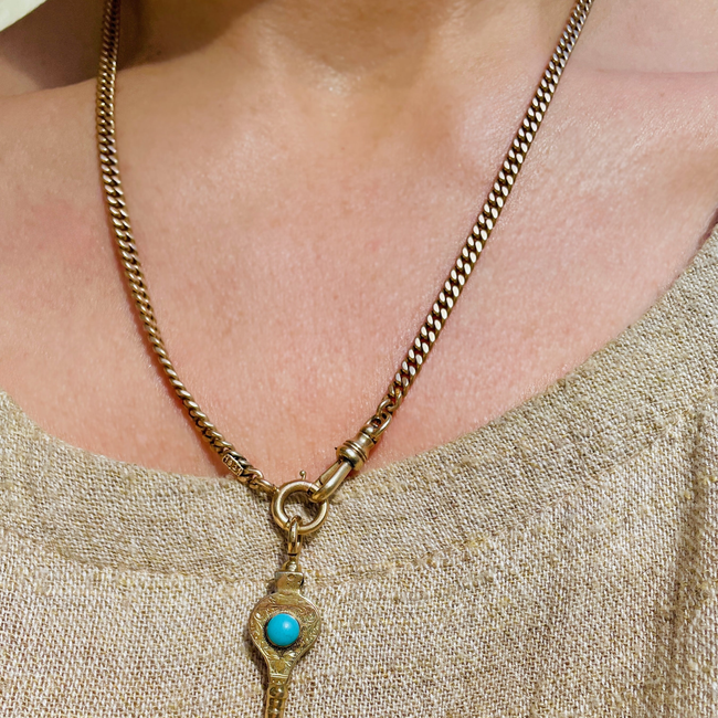 Antique yellow 14K all original flat curb watch chain, 19.5 inch-gallery-49155871047995