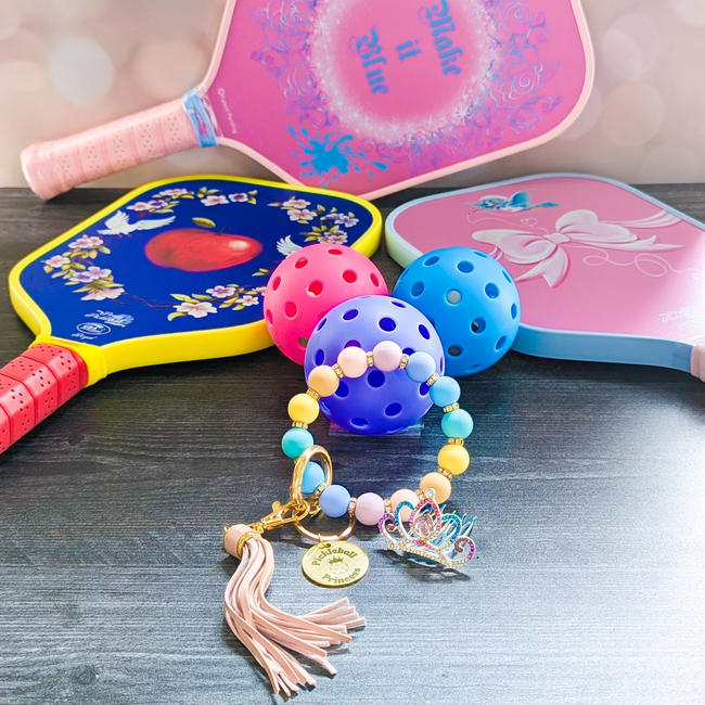 Pickleball Princess Beaded Keychain Bracelet-gallery-48115571065136