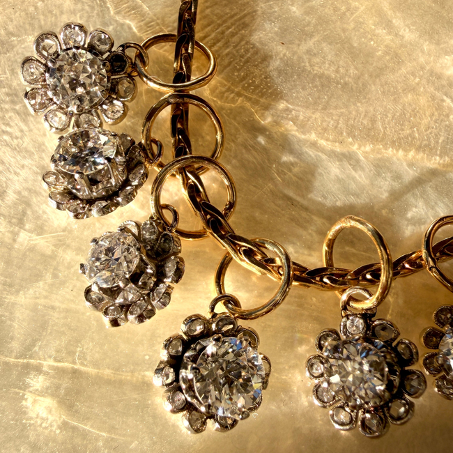 Antique 18K gold diamond flower charms-gallery-57278886871355
