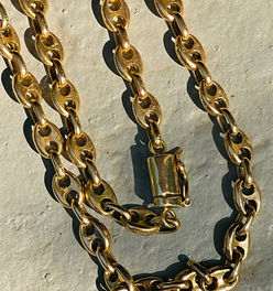 Vintage yellow 14K solid mariner chain, 35.25 inch