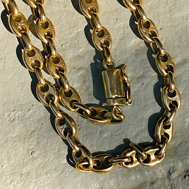 Vintage yellow 14K solid mariner chain, 35.25 inch-gallery-52832204915003