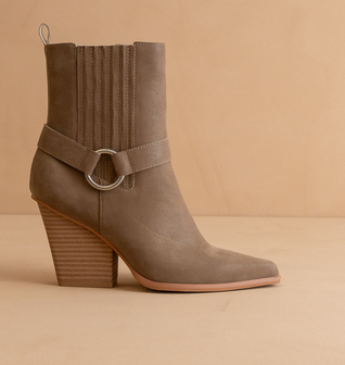The Carson | Dark Taupe Distressed Leather Moto Bootie