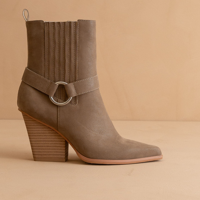 The Carson | Dark Taupe Distressed Leather Moto Bootie-gallery-37488378478769