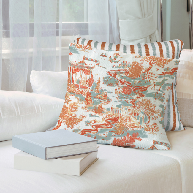 Coral Summer Stripes Cotton Pillow-gallery-31845155700849