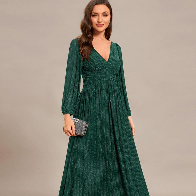 ever BRYM|Glittery Empire Waist Long Lantern Sleeves A-Line Evening Dress-gallery-31058964545610