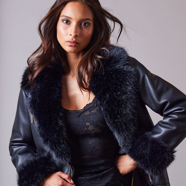 Walt Faux Fur Shearling Moto Jacket-gallery-45055025578234