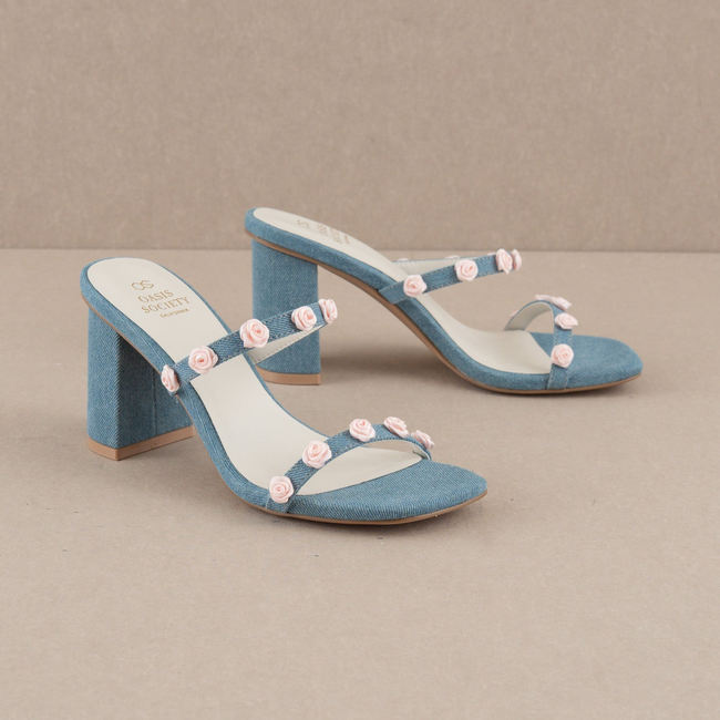 The Nia | Denim Rosette Adorned Heel-gallery-34702047117489