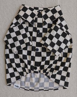 Cream+Black Checkered Poplin Button-Up Dog Shirt