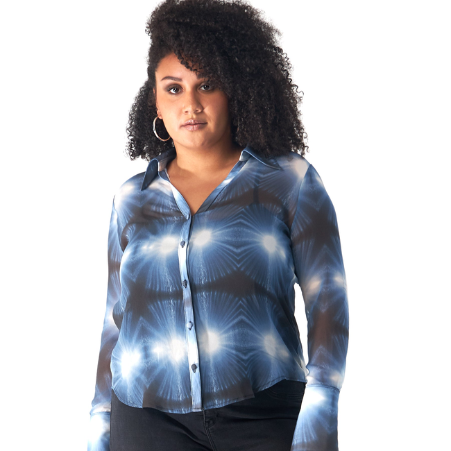 Babs Silk Blouse - Blue Burst - NYC Rain Print Design-gallery-40066131722536