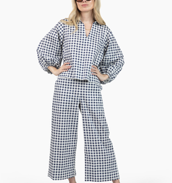 Take Pause Full-Length Set - Navy Gingham