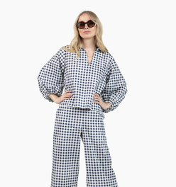 Take Pause Full-Length Set - Navy Gingham