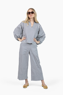 Take Pause Full-Length Set - Navy Gingham