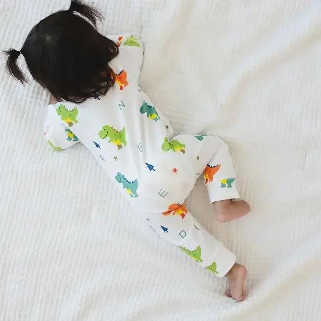 Dino Dreams Zipped Onesie (0–12 Months) – 100% Cotton Muslin Baby Sleepwear-gallery-47166882480361