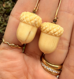Antique Victorian carved acorns with 14K ear wires