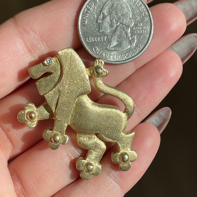 Vintage yellow 14K large standing Lion statement pendant/pin with diamond eye-gallery-51167900598587