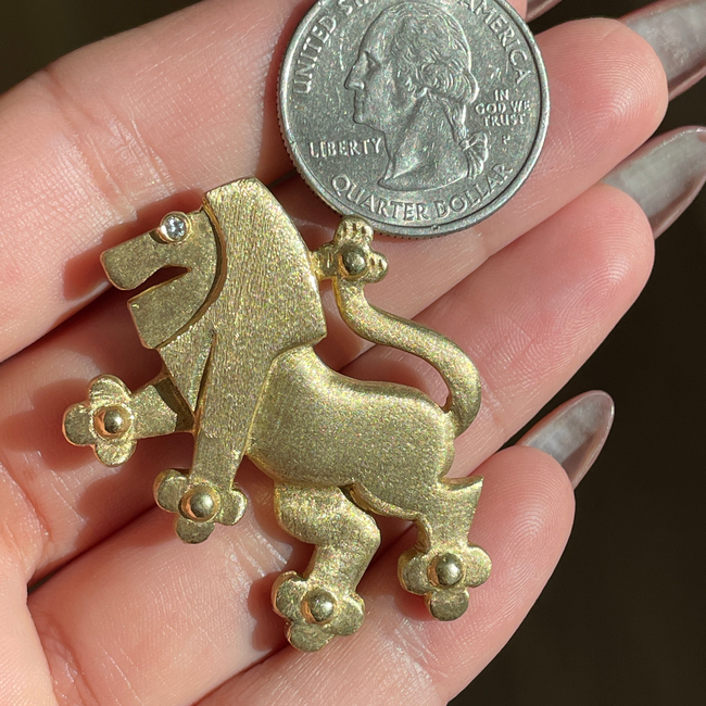 Vintage yellow 14K large standing Lion statement pendant/pin with diamond eye-gallery-51167900598587