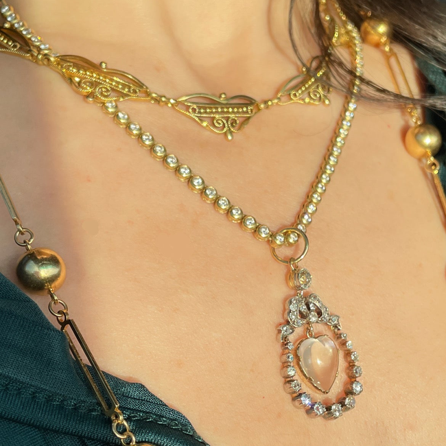 Antique yellow 18K French ornate scrolled link collar necklace, 15.5 inch-gallery-54305254211899