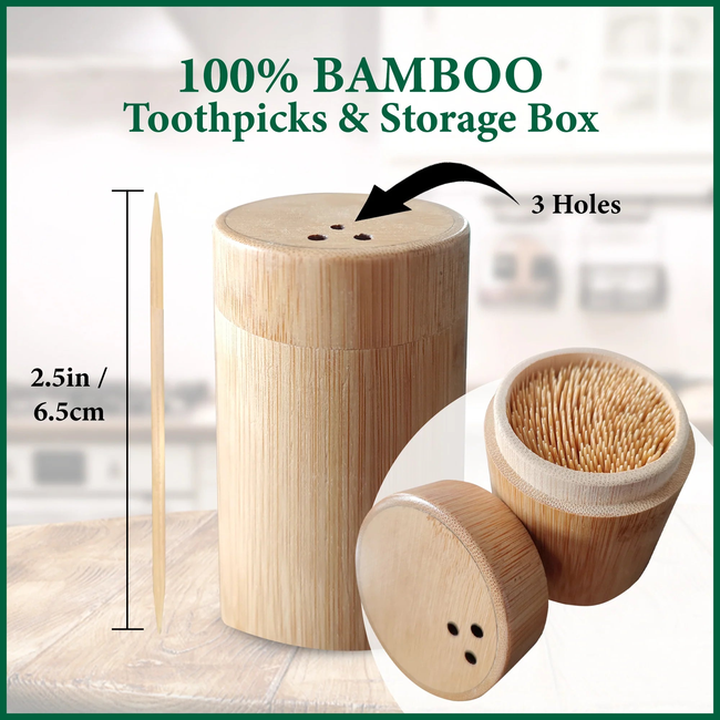 BOONBOO Double-Sided Toothpicks | 100% Bamboo Toothpicks & 100% Bamboo Storage Box | Sustainable & B-gallery-29945480511597