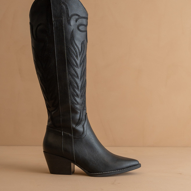 The Samara | Black Embroidered Tall Cowboy Boot-gallery-41244985262257