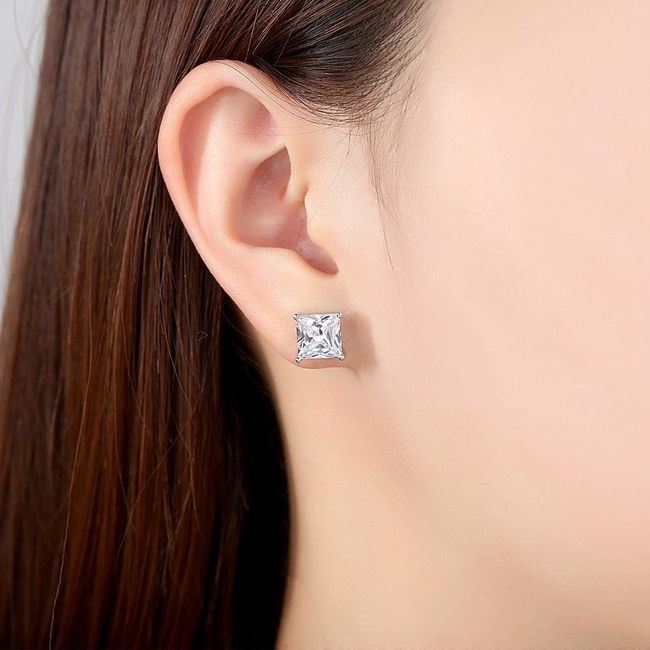 Princess Cut Stud Earrings Cubic Zirconia Stud Earrings-gallery-30351753019450