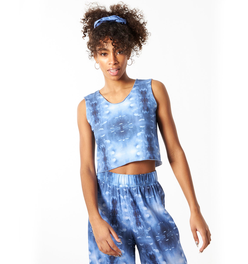 Babs Sleeveless Stretchy Crop Top - Blue Cloud Print