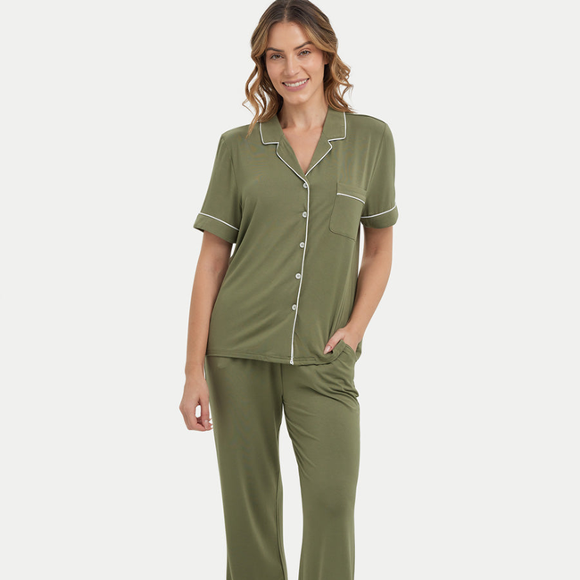 Short Sleeve Bamboo Pajama Set with Pants-gallery-41445903073520