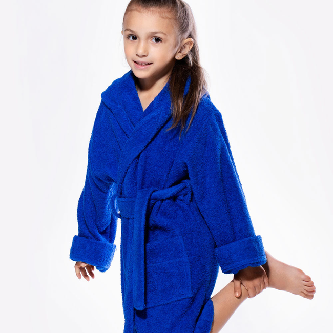 100% Turkish Cotton Royal Blue Hooded Terry Kid's Bathrobe-gallery-46194270011651