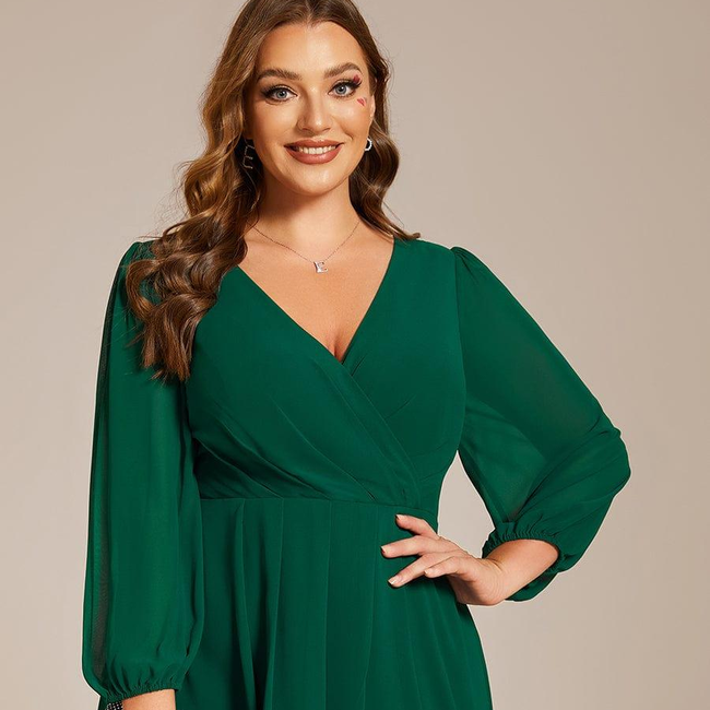 ever BRIAR|3/4 Sleeves Asymmetrical Hem A-Line Midi Wedding Guest Dress-gallery-31043971383370
