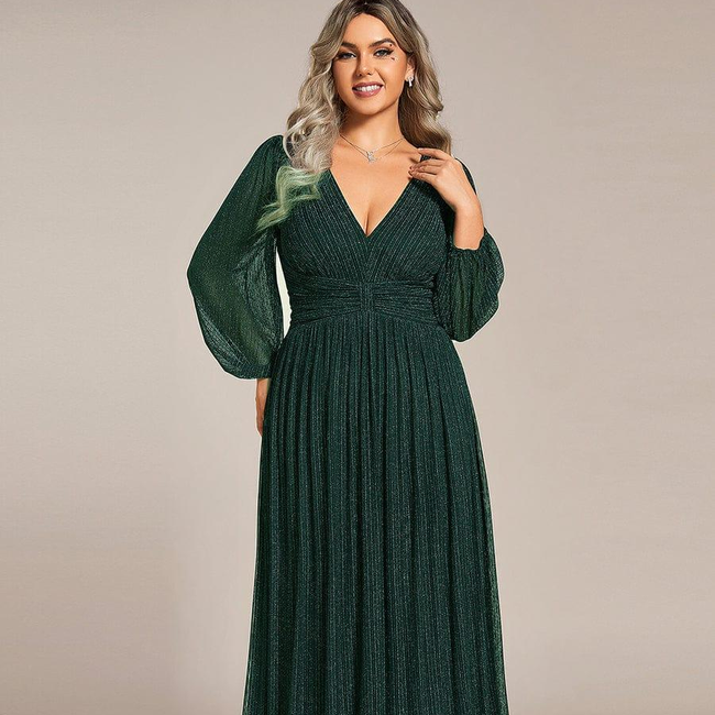 ever BRYM|Glittery Empire Waist Long Lantern Sleeves A-Line Evening Dress-gallery-31058964906058