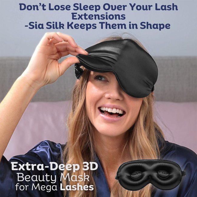 Sia Silk® Sleep Mask with extra deep eye cups for long lashes - Black-gallery-41923883925761