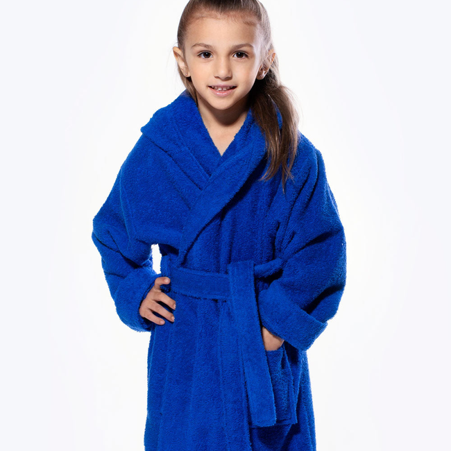 100% Turkish Cotton Royal Blue Hooded Terry Kid's Bathrobe-gallery-46194270077187