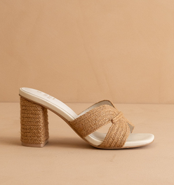 The Santiago | Toffee Raffia Block Heel