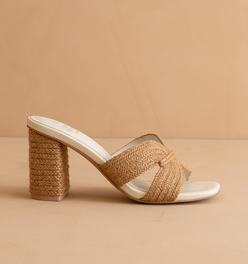 The Santiago | Toffee Raffia Block Heel