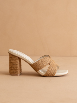 The Santiago | Toffee Raffia Block Heel