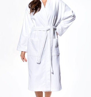 100% Turkish Cotton White Terry / Velour Kimono Bathrobe