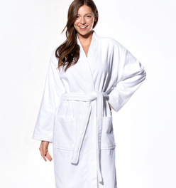 100% Turkish Cotton White Terry / Velour Kimono Bathrobe