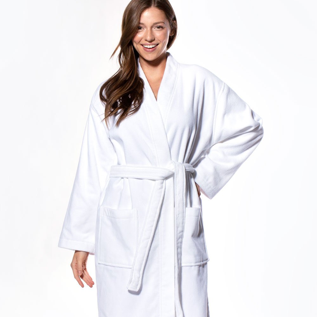 100% Turkish Cotton White Terry / Velour Kimono Bathrobe-gallery-46194307629315
