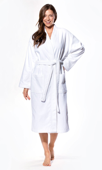 100% Turkish Cotton White Terry / Velour Kimono Bathrobe