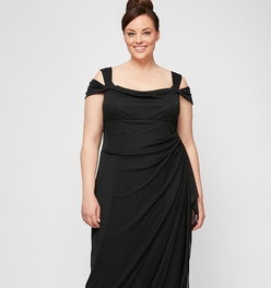 Plus Lindsay Cold Shoulder Mesh Gown